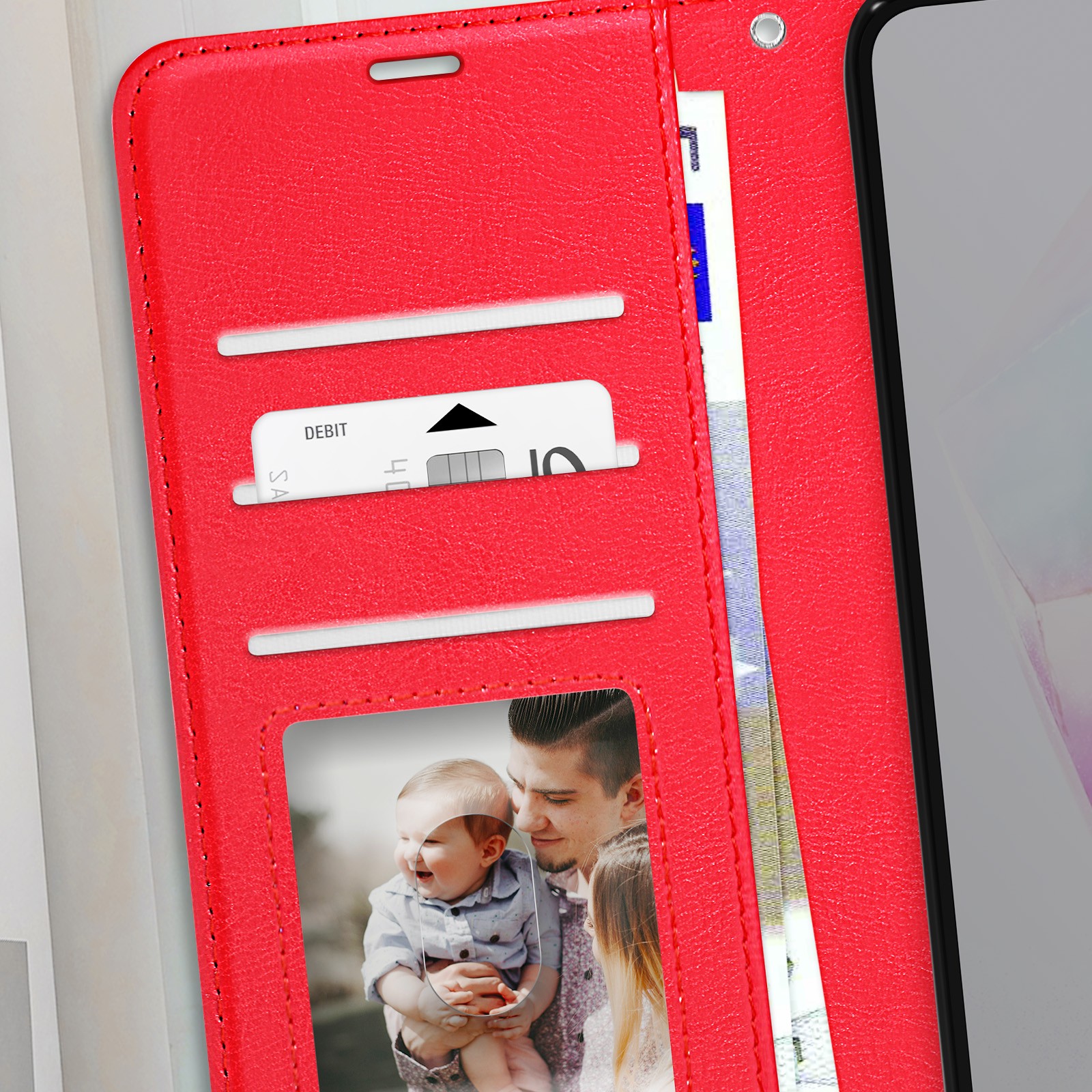Étui portefeuille Galaxy A37 Mayaxess rouge avec support