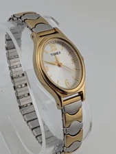 Timex Watch Women T26301 21mm Silver Gold Two Tone Stretch Band- New Battery