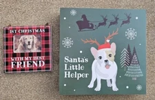 Primitives by Kathy Holiday Sign Dog Wooden Box Christmas Decor Frame Lot NEW