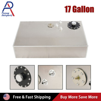17 Gallon Polished Race Drift Strip Fuel Cell Gas Tank with Level Sender Silver
