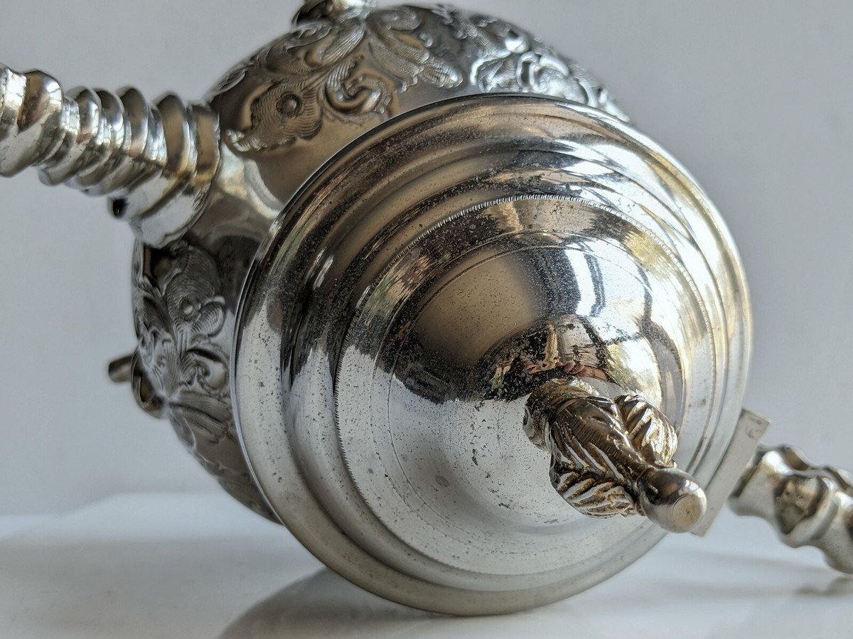 Moroccan Teapot Vintage Ornate Silverplate Twirl Handle & Spout