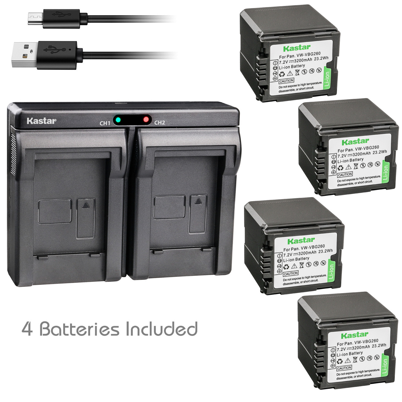 Kastar Battery Dual Charger for Panasonic VW-VBG260 HDC-TM30 HDC-TM300 Camcorder