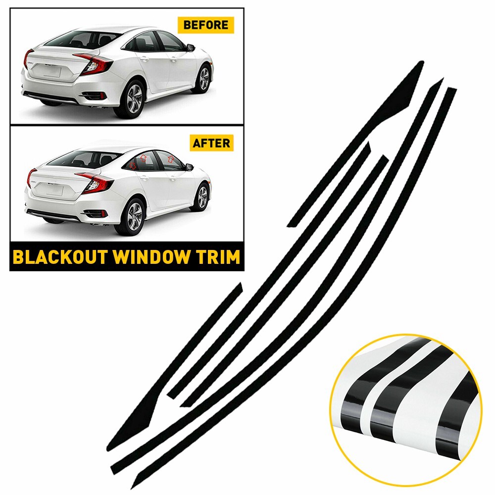 6x Chrome Delete Blackout Vinyl Window Trims Fit For Honda Civic Sedan 2016-2021