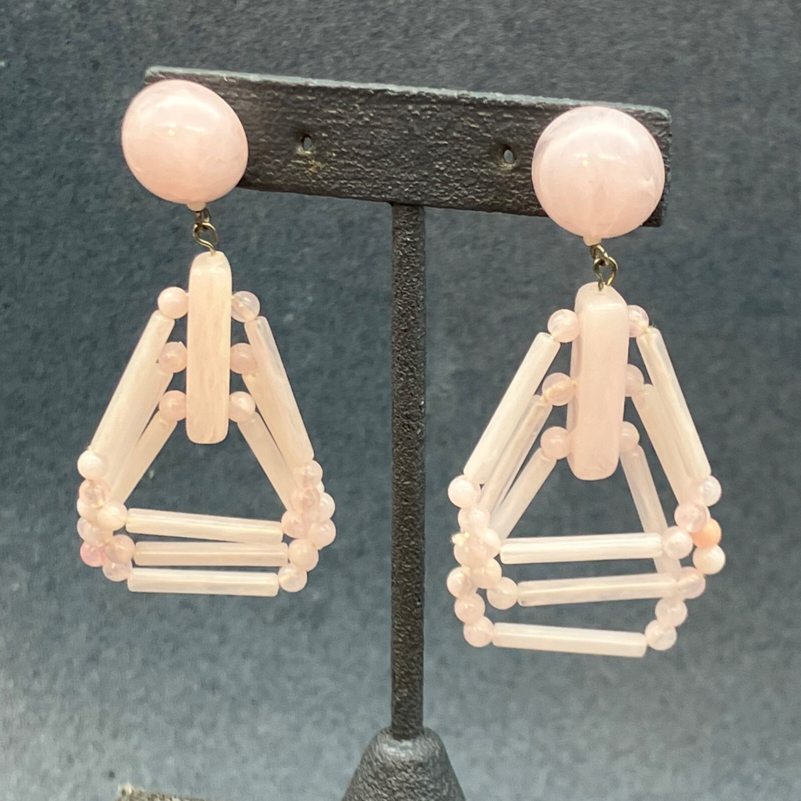 Dangle Pierced Earrings Translucent Pink Marbled … - image 2