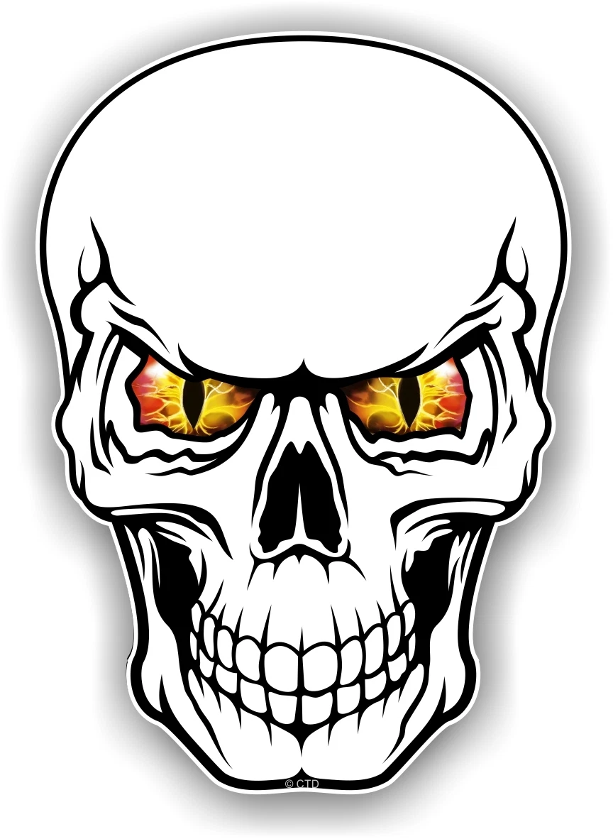 Realistic Gothic Skull With Yellow Red Evil Eyes Vinyl car bike