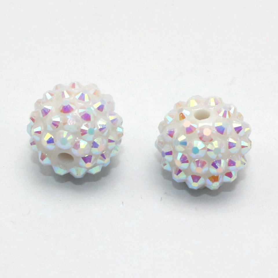 20 cuentas de bola de discoteca pavé de diamantes de imitación acrílico AB blanco 16 mm hágalo usted mismo brazalete pendiente Foto 2 de 4