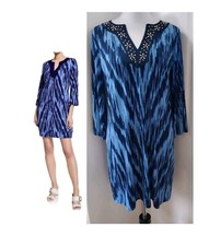 Michael Michael Kors Dress Size M New W/Tags Tunic Embellished Split Neck Blue