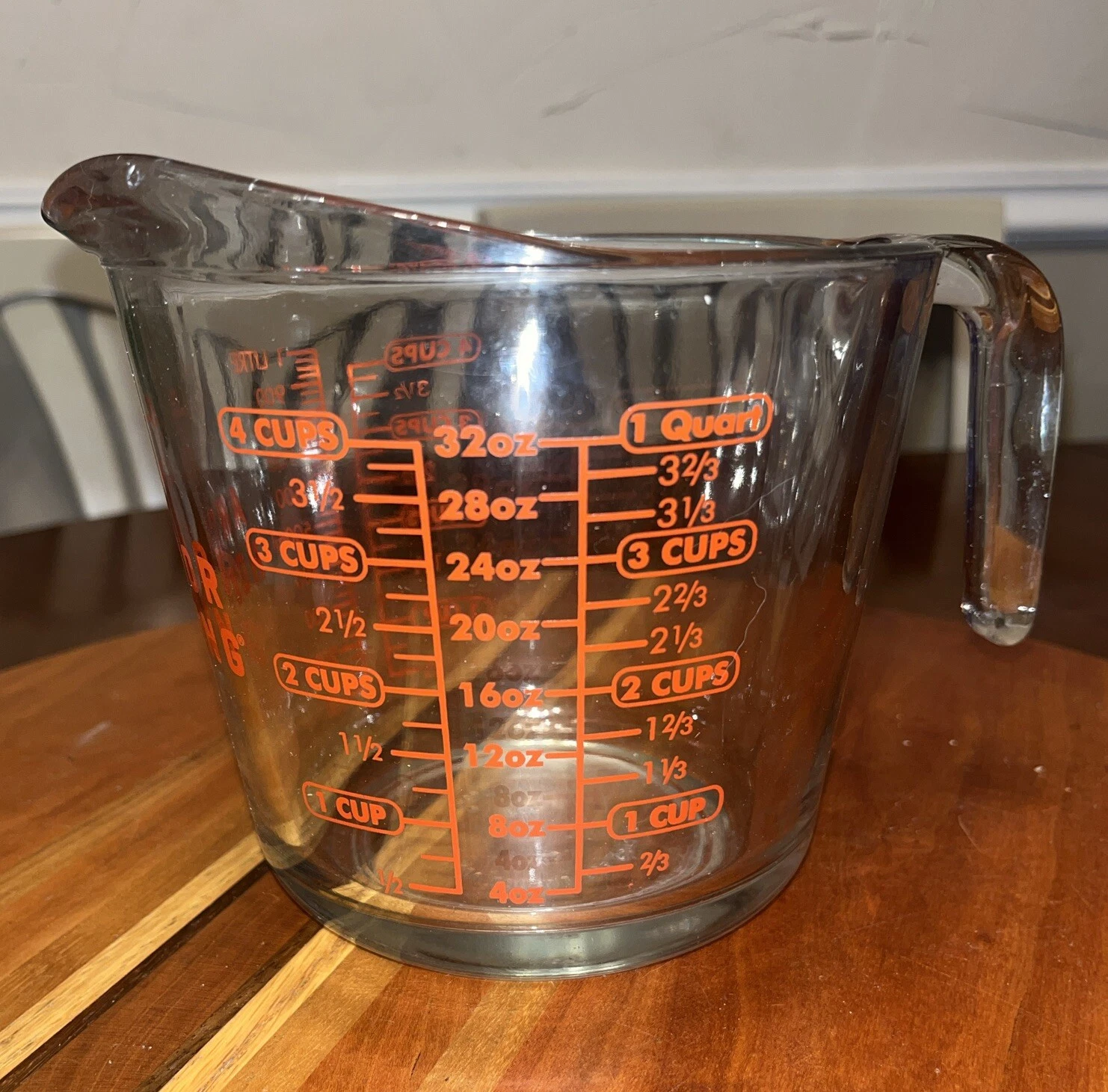 4-Cup Glass Anchor Hocking Measuring Cup Red Letters Vintage