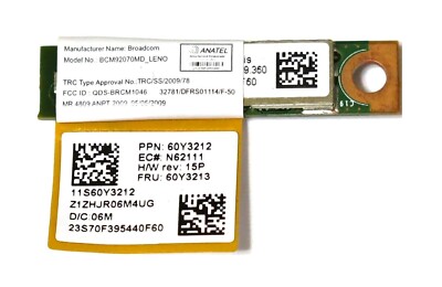 Lenovo Thinkpad Edge 13 Broadcom 60Y3212 BCM92070MD_LENO Bluetooth Module Board