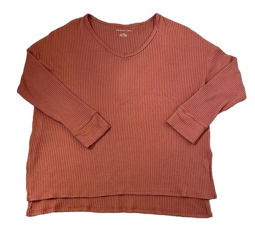 American Eagle Pullover Damen L Orange Pulli V-Ausschnitt Langarm Hi-Low