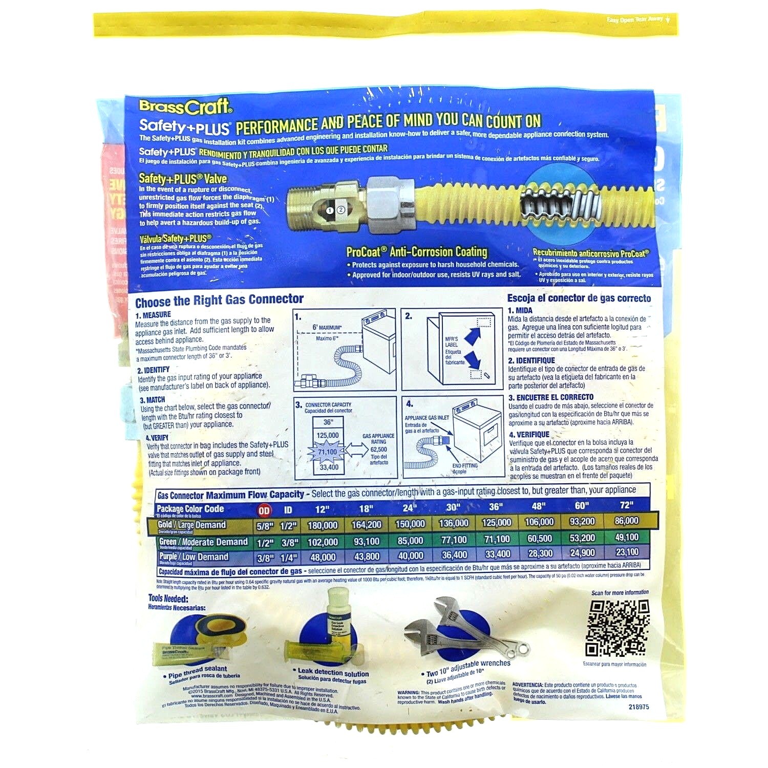 BrassCraft Stainless Steel 5/8"OD 48"L Safety Plus Gas Connector