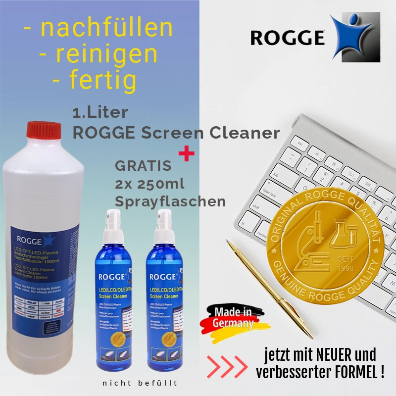 ROGGE Nachfüll Set - 1. Liter Screen Cleaner + GRATIS 2 Flaschen 250ml (leer) 1