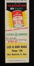 1950s Les & Bud Haas Cities Service Gas Koolmotor Oil Phone 196 New Rockford ND