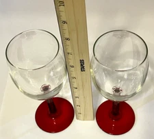 Wine Glasses Water Goblets Crystal Clear Vintage with Ribbed Ruby Stems Set of 2