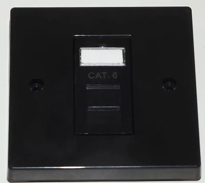 BLACK Cat6 RJ45 Single Face Plate (Ethernet Network 1 gang wall socket) - Image 1 of 2