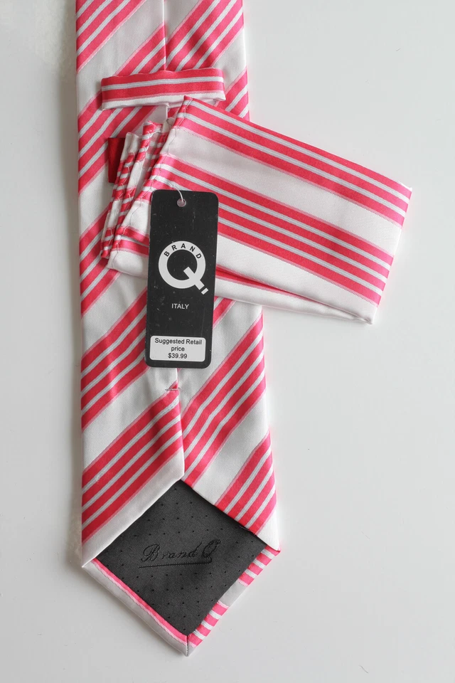 Corbata de negocios rosa a rayas hecha a mano marca Q Premium microfibra tejida para hombre zoom Foto 4 de 4