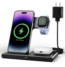 Estacion De Carga Inalambrica Para Iphone Celular Reloj Audífonos 3 En 1 Calidad