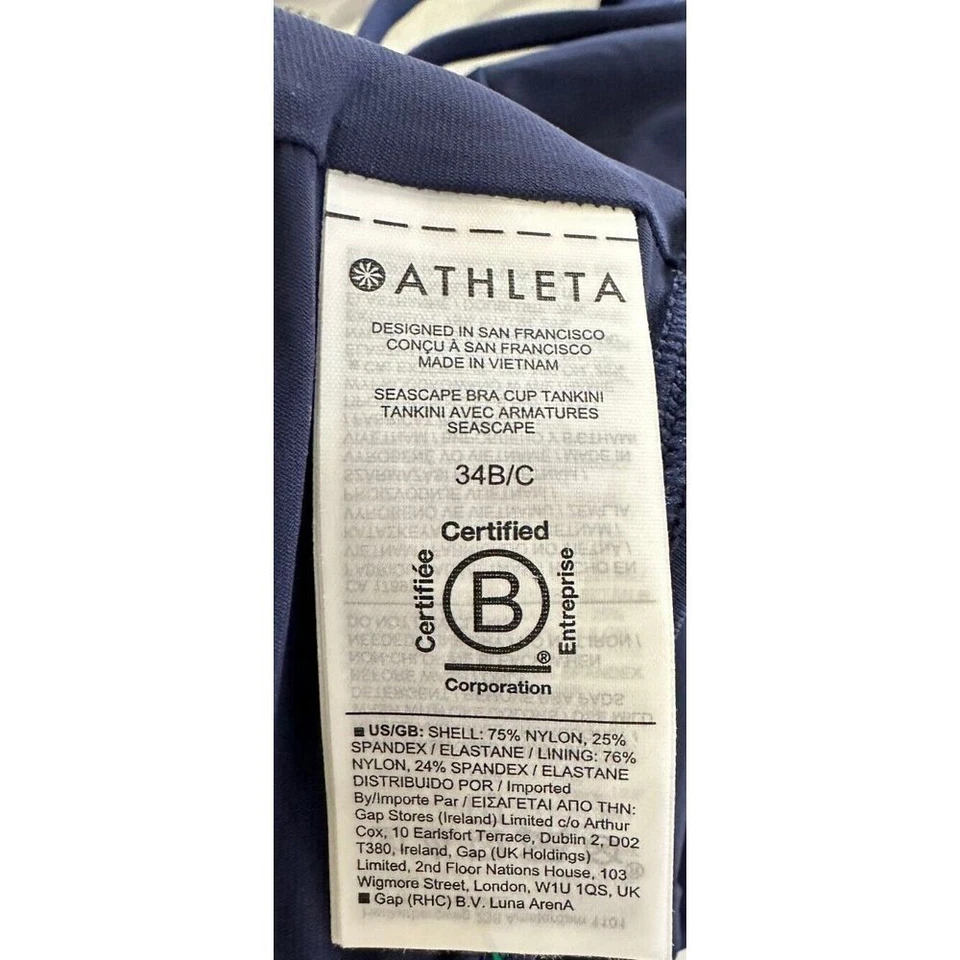 Athleta Bra Cup Womens 34B/C Blue Tankini Top Strap Halter Swimwear Ladies NEW - Image 3 of 4