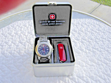 BLACK FACED SWISS ARMY QUARTZ WATCH W/KNIFE & EX, BAND PIECES, NEW BATTERY, BOX!