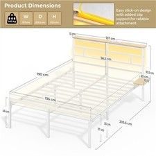 Double Metal Platform Bed Frame with Shelf, LED Headboard & Charging Station
