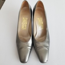 Salvatore ferragamo VINTAGE chunk heels metallic silver 90s 8AA