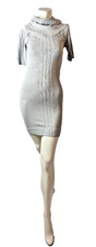 JJ Authentic Ribbed Sweater Dress Small Cowl Neck Bodycon Gray Stretch