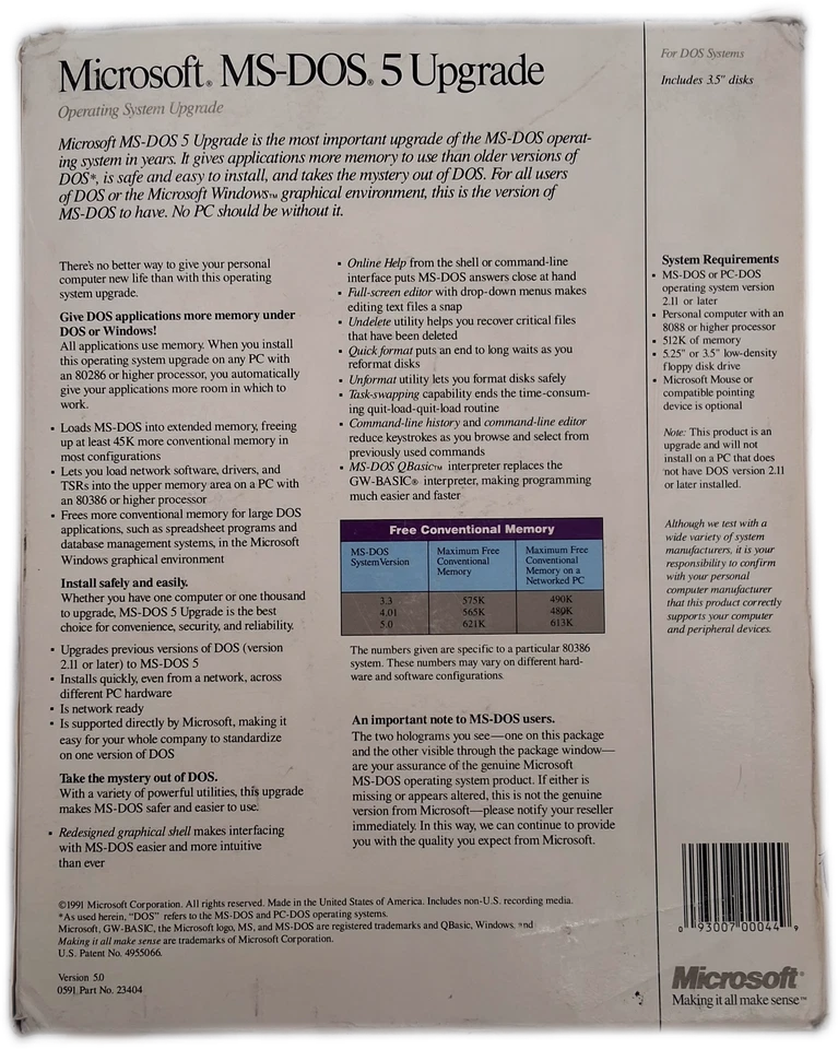 Microsoft MS-DOS 5.0 OS aggiornamento 1991 CD vendita al dettaglio inglese - Immagine 2 di 4