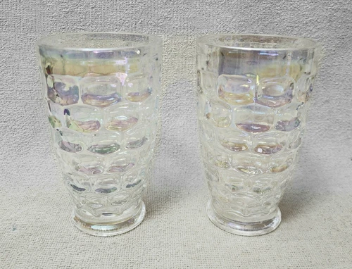 2 Vintage MCM Federal Yorktown Colonial Rainbow Iridescent Thumbprint Glasses - Picture 2 of 5