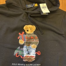 NWT Polo Ralph Lauren Hoodie Men Sz 2XL Christmas Holiday Bear Fleece Sweatshirt