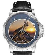 Pastore Tedesco Tramonto Posa Raro Cinturino IN Pelle Regalo Orologio da Polso