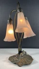 Meyda Tiffany Style Solid Brass Pond Lily 3 Light Accent Lamp Vintage