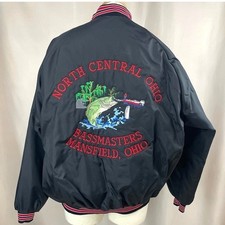 Vintage Kurtka bomberka Męska (XL) Bassmasters Nylonowa podszewka Varsity Gorp Fishing USA