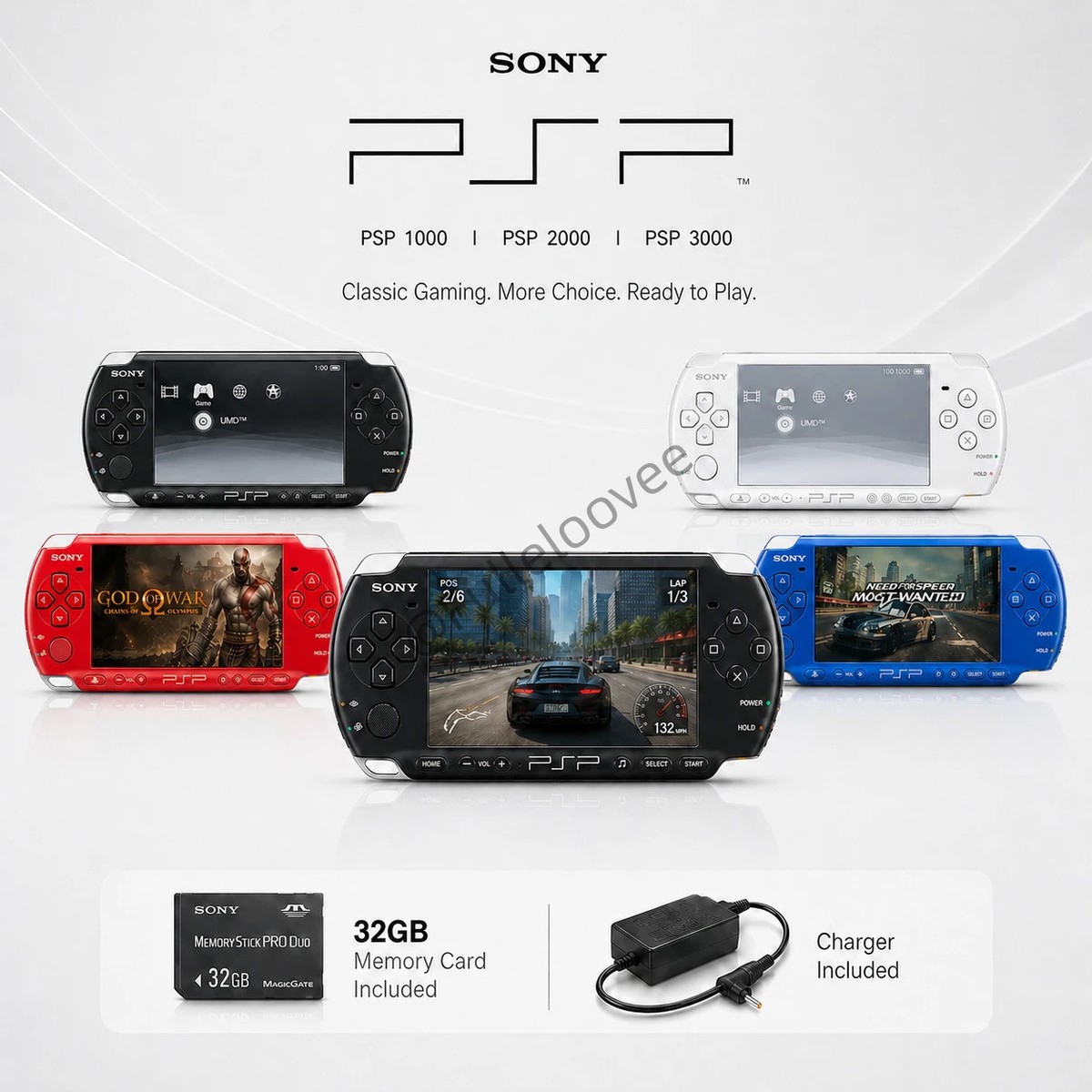 ✨Sony✨ PSP 1000 2000 3000 Console 32GB Card Charger/New Battery