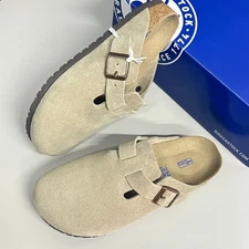 Birkenstock Boston Suede Soft Leather Men's/Women's Taupe Clogs Shoes