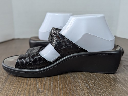 Mephisto Mobils Slip On Sandals 41 EU 9.5-10 US Black Patent Leather Wedge Strap - Picture 8 of 14