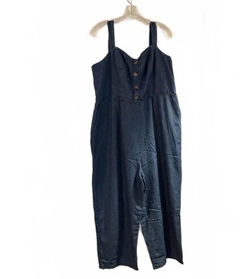 Denim Jumpsuit Cami Button Top, Pockets,  Wide Leg OLD NAVY. Nautical SZ XL