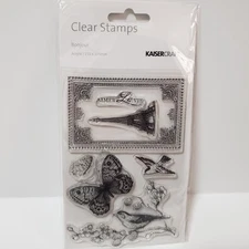 KaiserCraft BONJOUR Clear Cling Stamp Set Of 7 Eiffel Tower Butterflies Birds