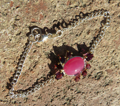 Oval Rosa Rubin Granat Armband Karabinerverschluss Sterlingsilber 14K Gold Plättchen