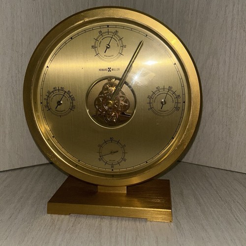 Vtg Howard Miller Weather Station Brass Clock Barometer Thermometer Made Japan