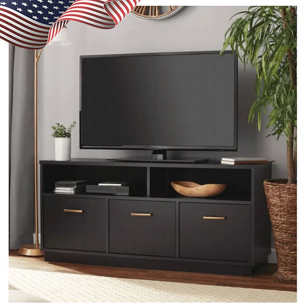 Console Blackwood Finish Open 3 Closed Storage Cabinets Belo