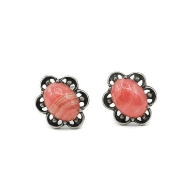 Ohrclips Ohrringe Rhodochrosit in aus 835 er Silber Tracht Earrings antik! - Bild 1 von 4