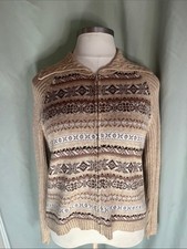 Tiara International Beige Fair Isle Zip Cardigan Sweater XL