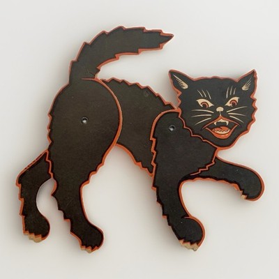 Vintage Beistle Halloween Cat Due Cut Decoration, Articulated 8-1/2'' Long