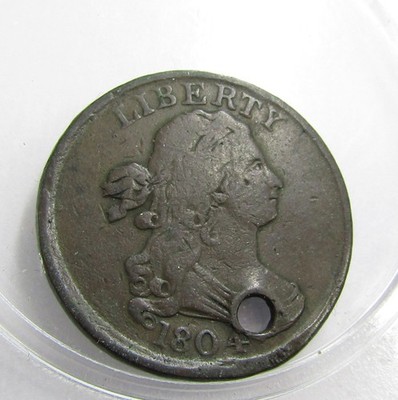 1804 Plain 4 No Stems 1/2C Draped Bust Half Cent Holed