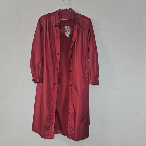 Vintage J. Gallery Red Trench Coat Sz 11/12 P With Belt Classic Preppy 80's 90's