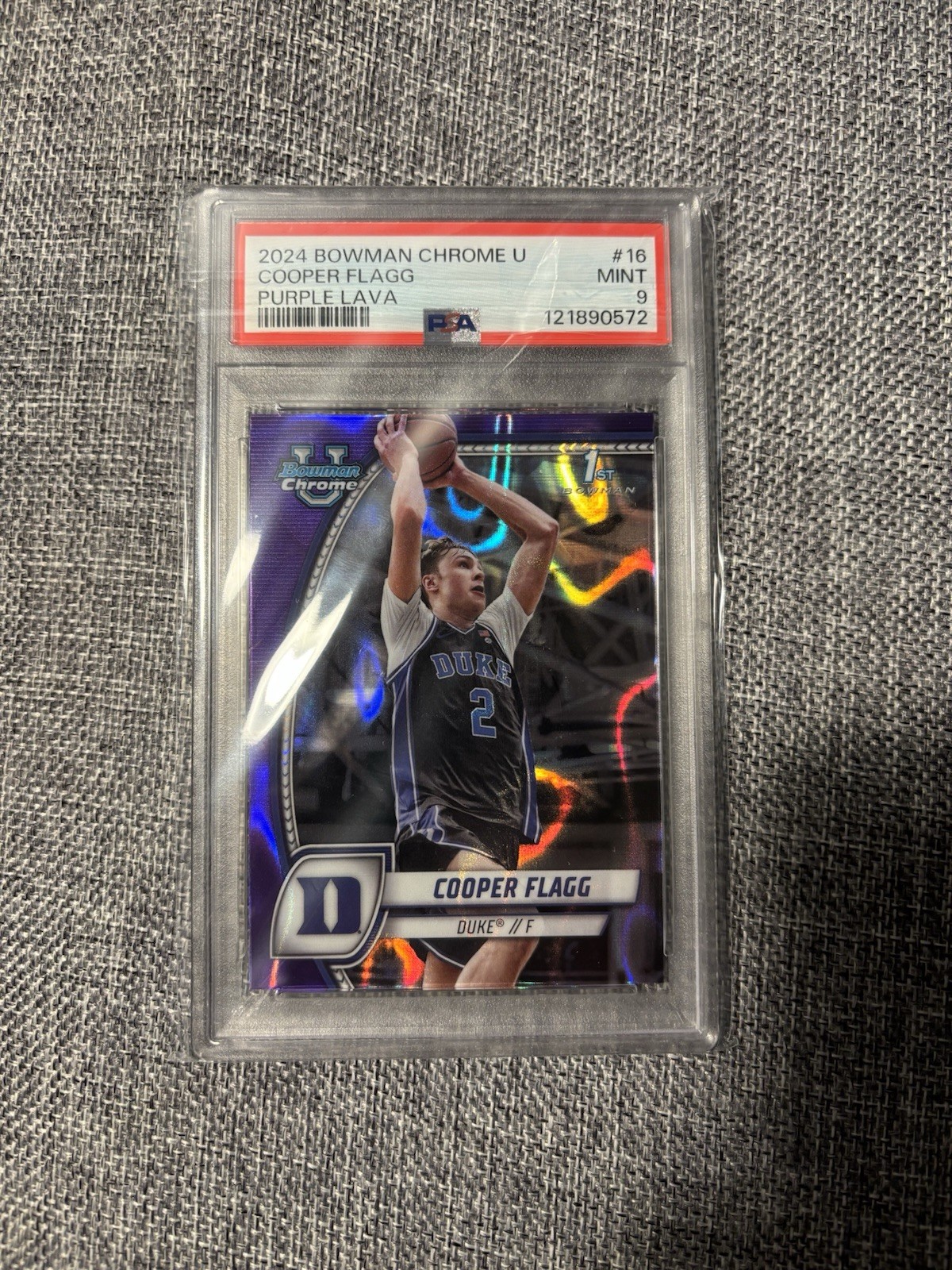 2024-25 Bowman Chrome U #16 - Cooper Flagg Purple Lava PSA 9