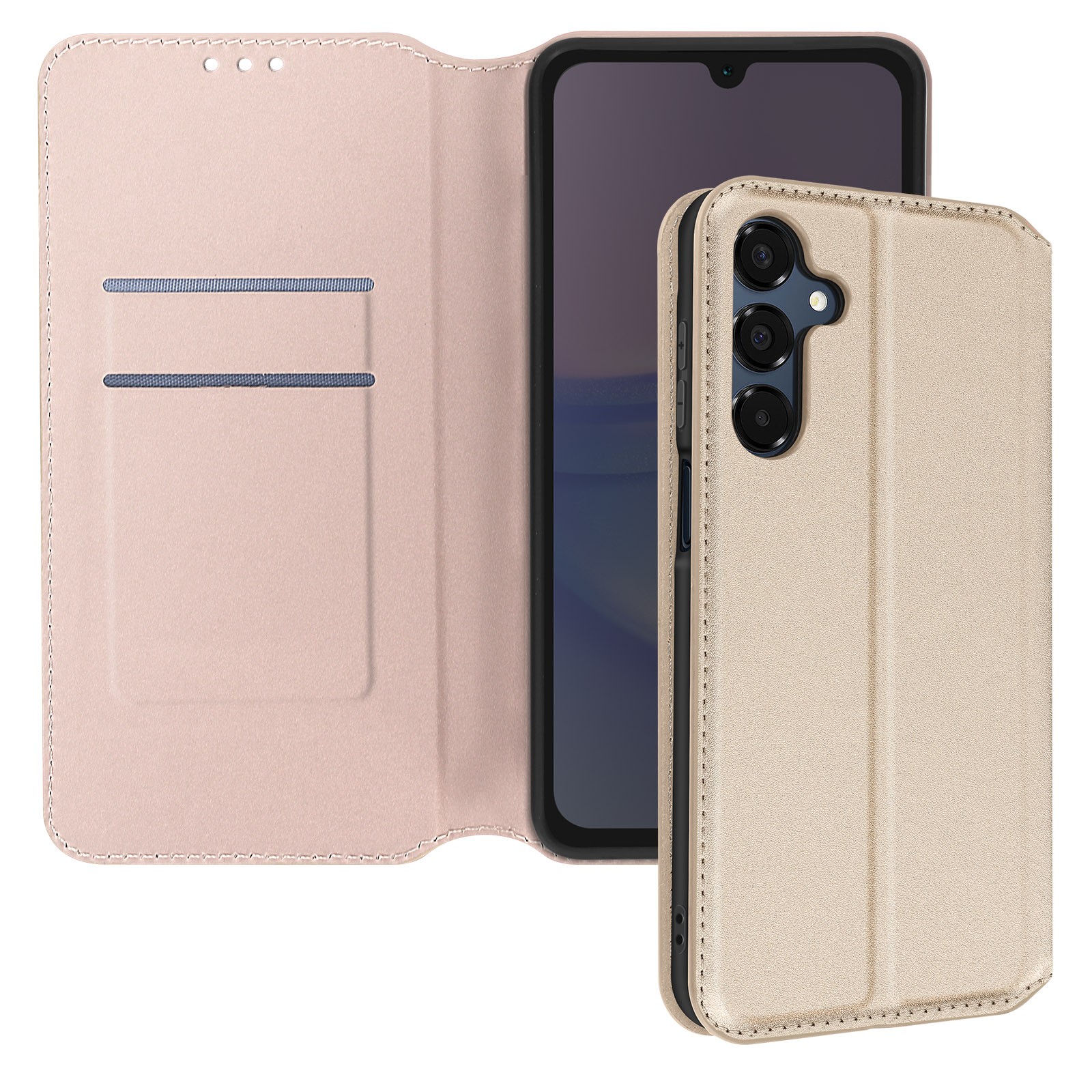 Coque Galaxy A16 avec porte-carte et support vidéo intégré coloris doré