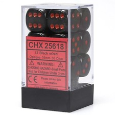 Chessex Black Opaque 16 mm with Red Numbers D6 Dice Block 12 dice 