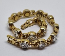 Beautiful Gold Plated Clear Diamante Costume Bracelet 7.5 Inches