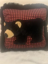 Black Bear Decorative Pillow Fuzzy 3D Face Bo...